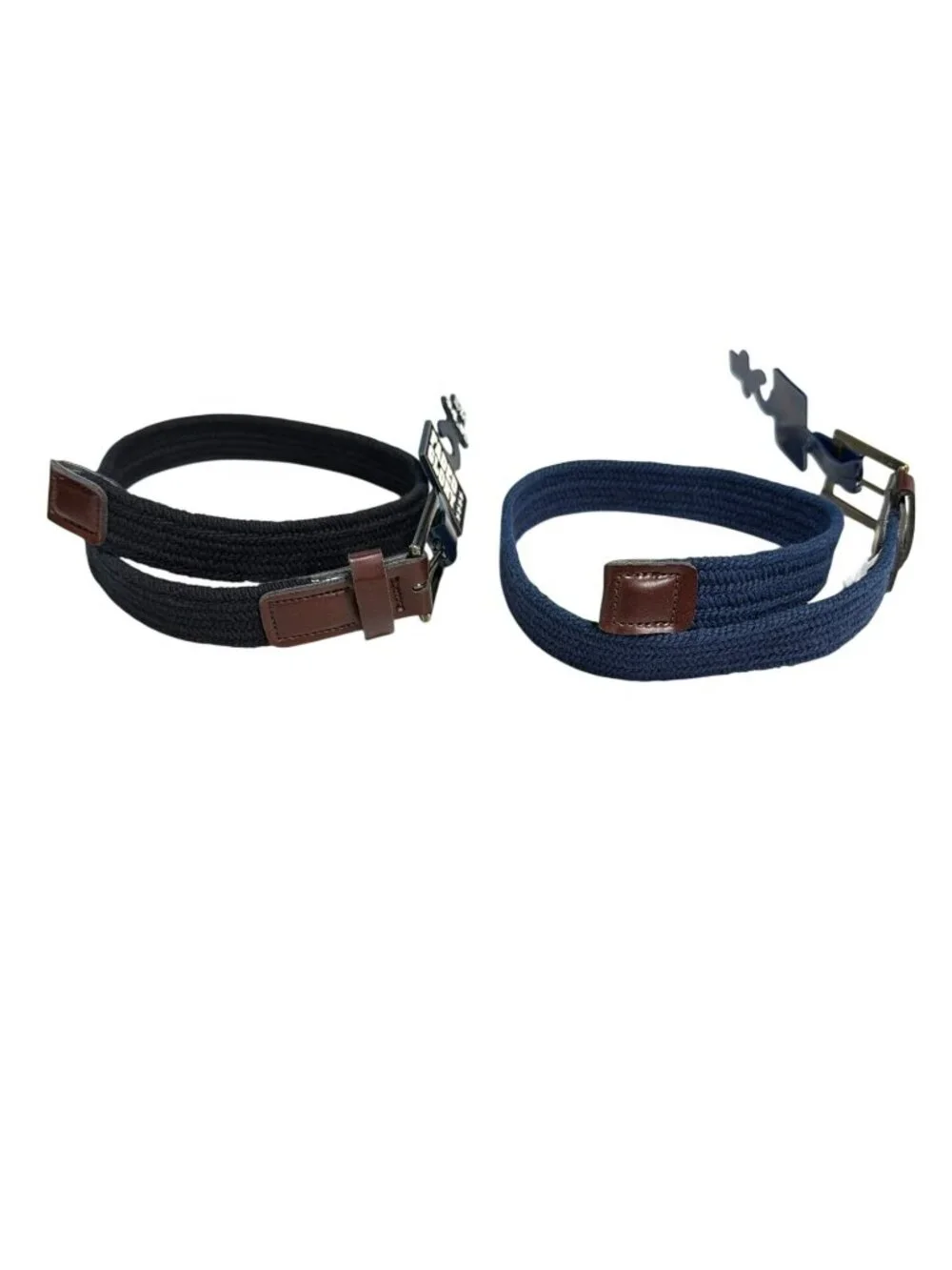 New Set of 2 Navy & Black Woven Boys Belts Faded Glory